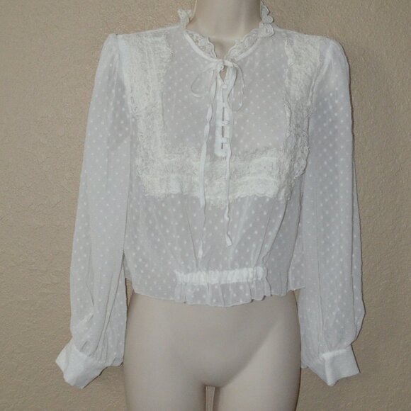 Sz S LoveShackFancy Ivory Adrienne Long Sleeve Cropped Blouse - Picture 1 of 8